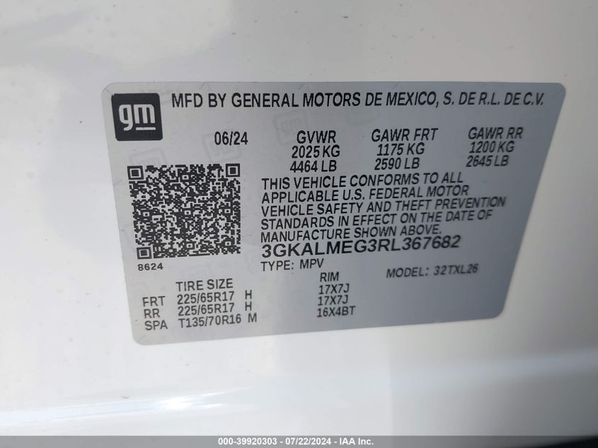 2024 GMC Terrain Fwd Sle VIN: 3GKALMEG3RL367682 Lot: 39920303