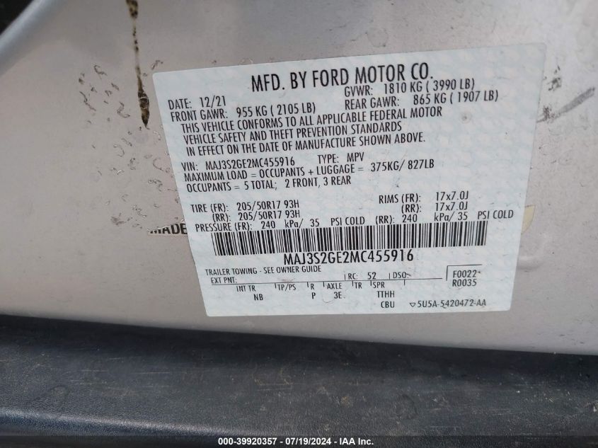 2021 FORD ECOSPORT SE - MAJ3S2GE2MC455916