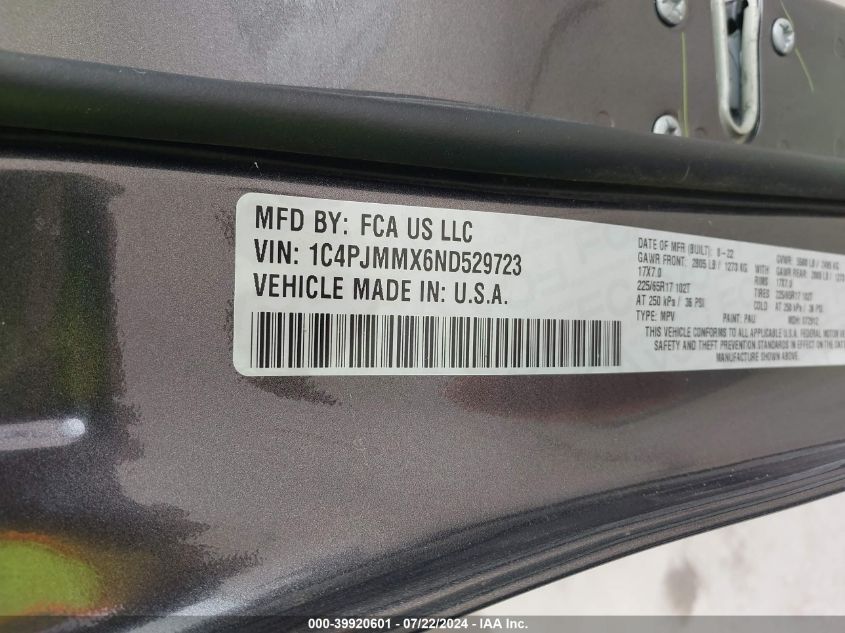 2022 Jeep Cherokee Latitude Lux 4X4 VIN: 1C4PJMMX6ND529723 Lot: 39920601