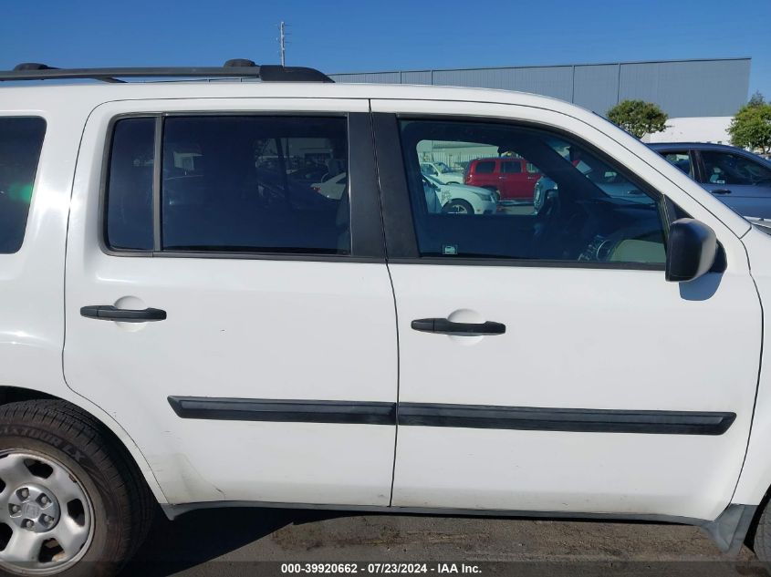 2012 Honda Pilot Lx VIN: 5FNYF4H25CB016375 Lot: 39920662