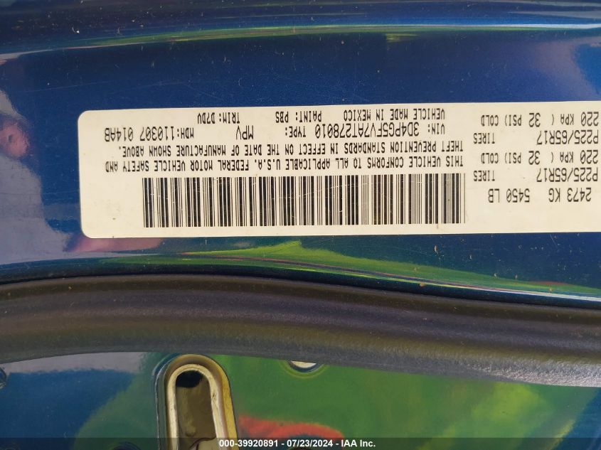 2010 Dodge Journey Sxt VIN: 3D4PG5FV7AT278010 Lot: 39920891