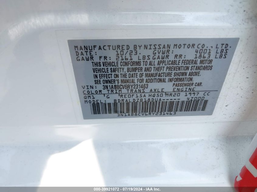 2024 NISSAN SENTRA SV XTRONIC CVT - 3N1AB8CV6RY231463