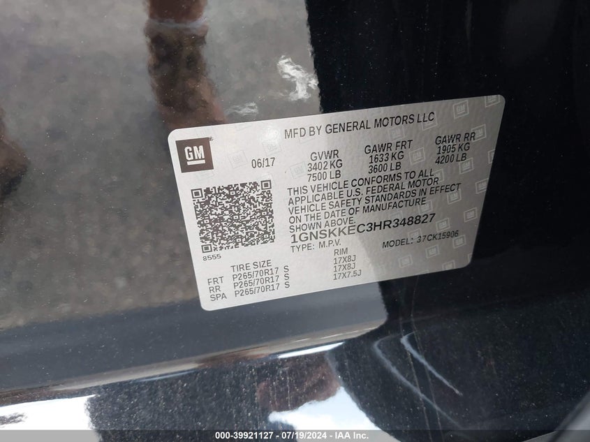 2017 CHEVROLET SUBURBAN COMMERCIAL FLEET - 1GNSKKEC3HR348827