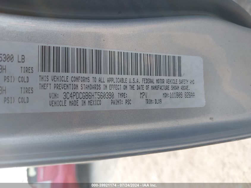 2017 Dodge Journey Crossroad VIN: 3C4PDCGB6HT560390 Lot: 39921174