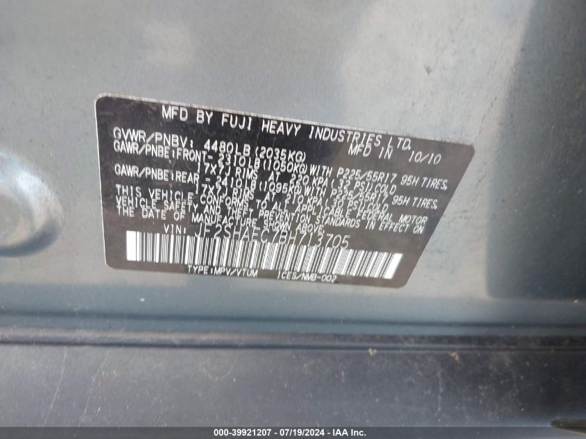 2011 Subaru Forester 2.5X Limited VIN: JF2SHAEC7BH713705 Lot: 39921207