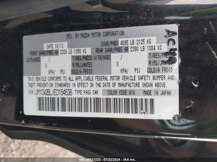 2014 Mazda Mazda5 Sport VIN: JM1CW2BLXE0164538 Lot: 39921223