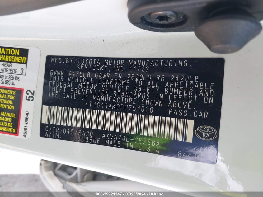 2023 TOYOTA CAMRY SE - 4T1G11AK0PU751020