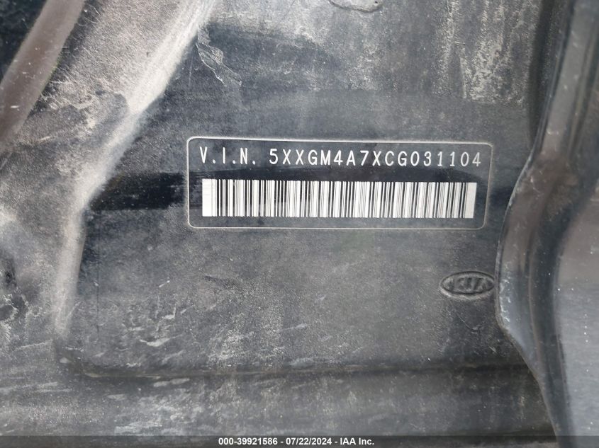 2012 Kia Optima Lx VIN: 5XXGM4A7XCG031104 Lot: 39921586