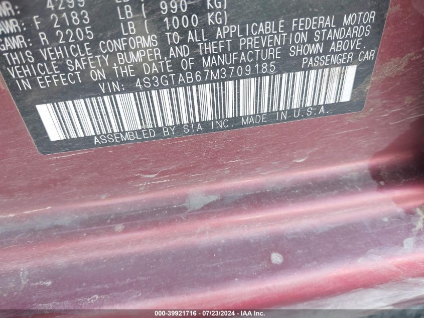 2021 Subaru Impreza VIN: 4S3GTAB67M3709185 Lot: 39921716