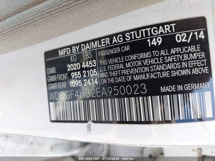 2014 Mercedes-Benz C 250 Luxury/Sport VIN: WDDGF4HB2EA950023 Lot: 39921867