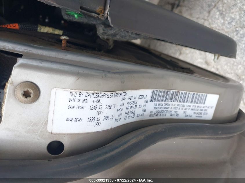 2000 Jeep Grand Cherokee Laredo VIN: 1J4GW48S8YC371955 Lot: 39921938