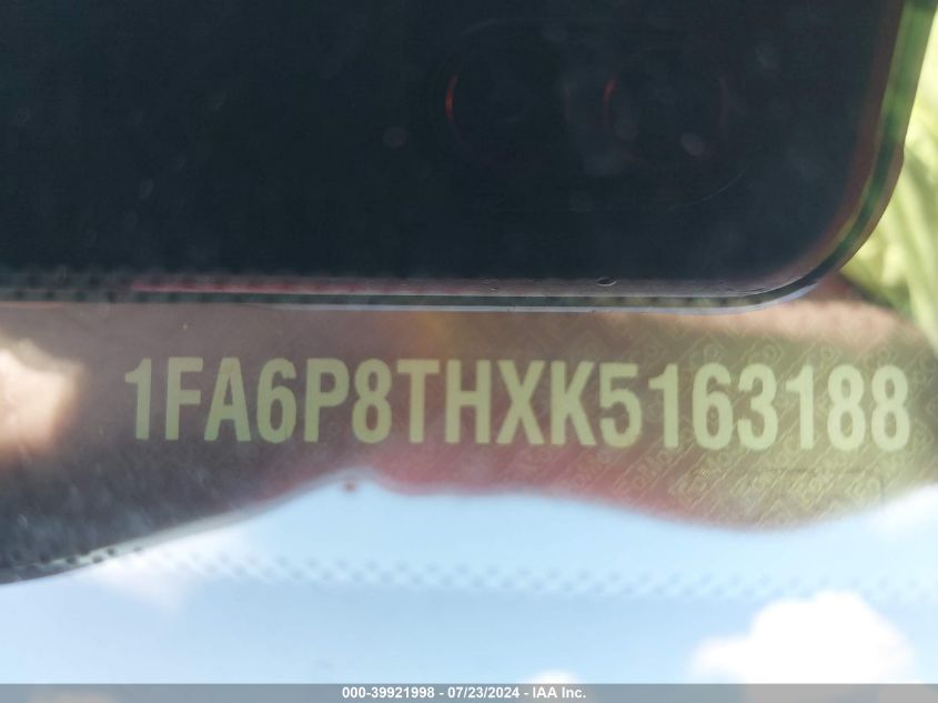 2019 Ford Mustang Ecoboost VIN: 1FA6P8THXK5163188 Lot: 39921998