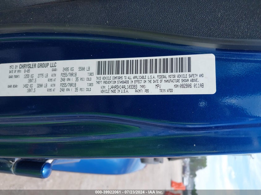 2010 Jeep Wrangler Unlimited Sahara VIN: 1J4HA5H14AL103393 Lot: 39922061