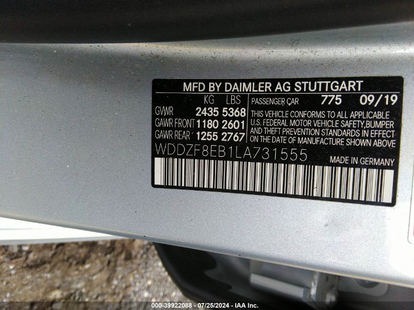 WDDZF8EB1LA731555 2020 Mercedes-Benz E 350 4Matic