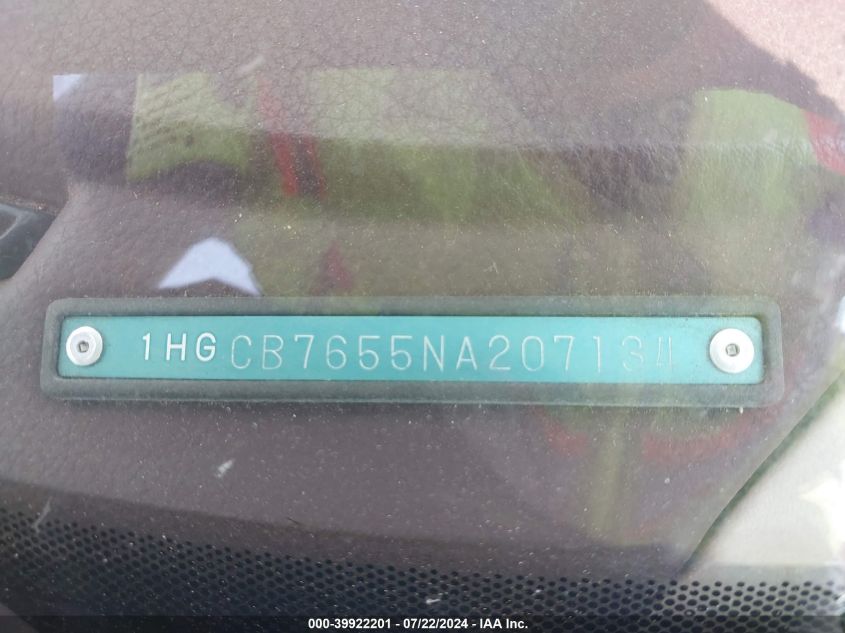 1992 Honda Accord Lx VIN: 1HGCB7655NA207134 Lot: 39922201