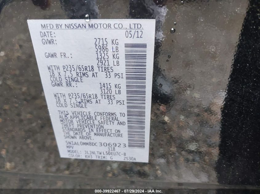 2013 INFINITI JX35 - 5N1AL0MM8DC306923