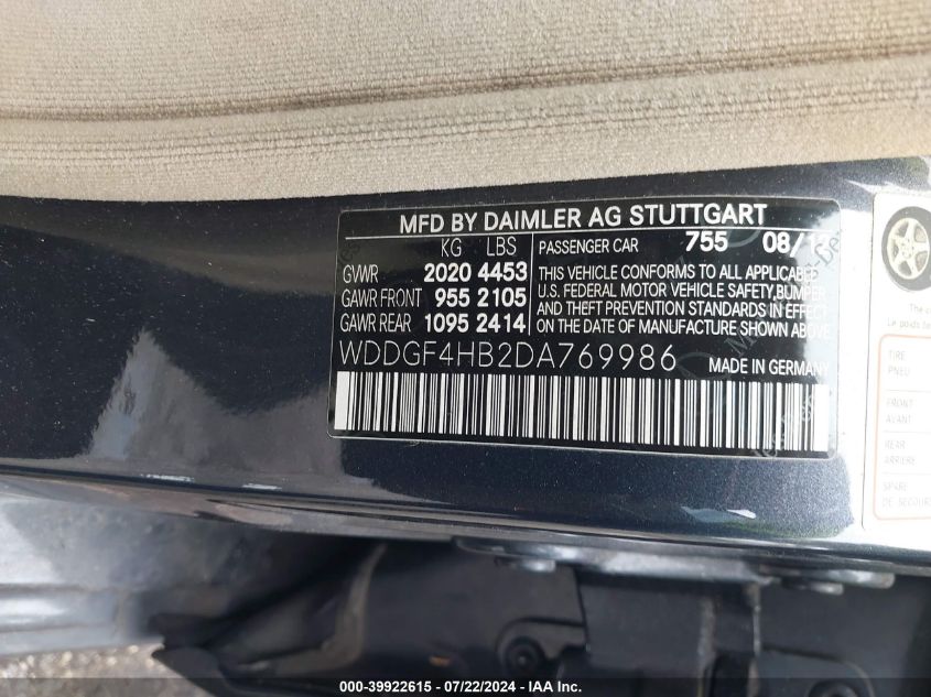 2013 Mercedes-Benz C 250 Luxury/Sport VIN: WDDGF4HB2DA769986 Lot: 39922615