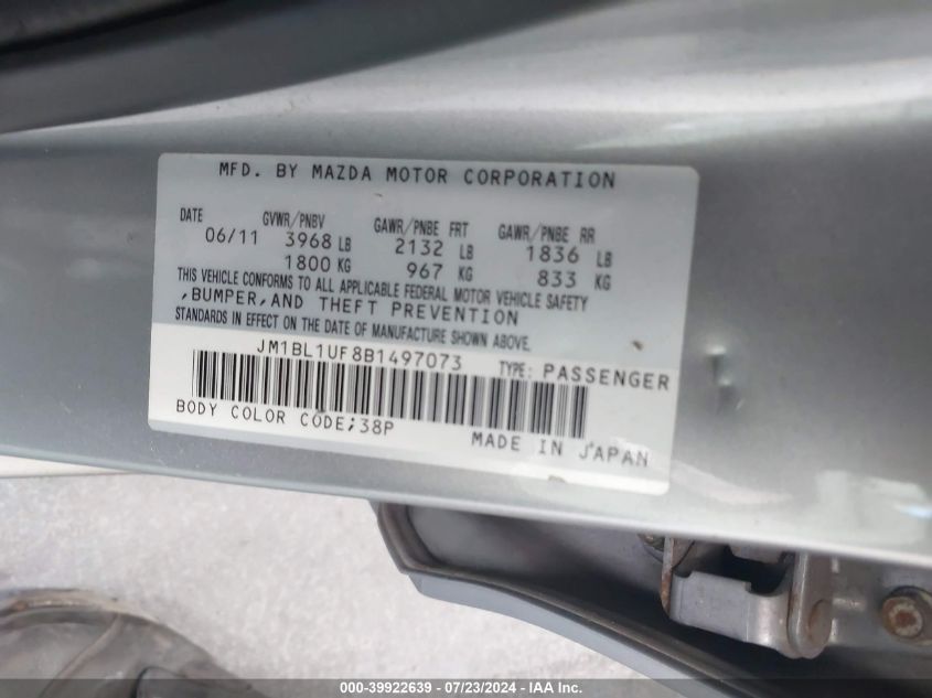 2011 Mazda Mazda3 I VIN: JM1BL1UF8B1497073 Lot: 39922639