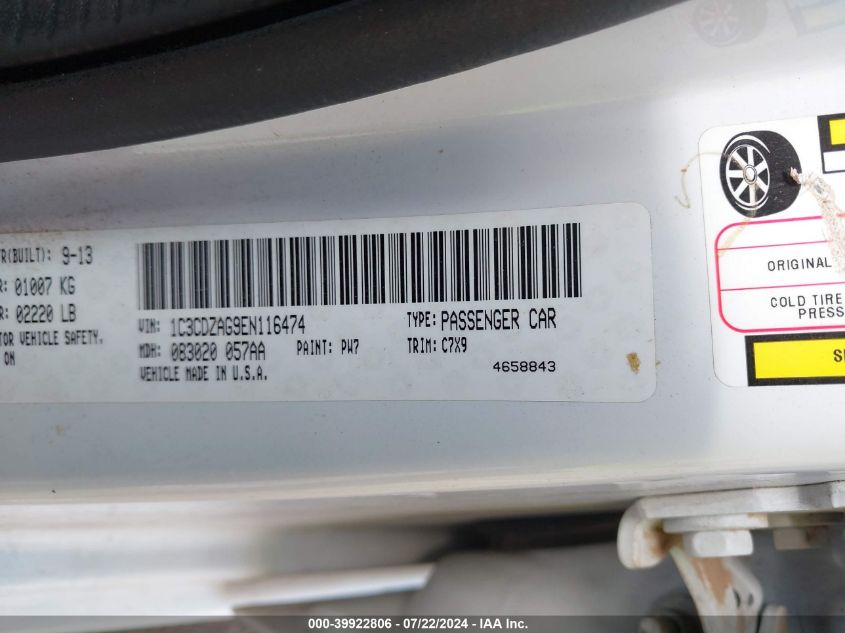 2014 DODGE AVENGER SE - 1C3CDZAG9EN116474
