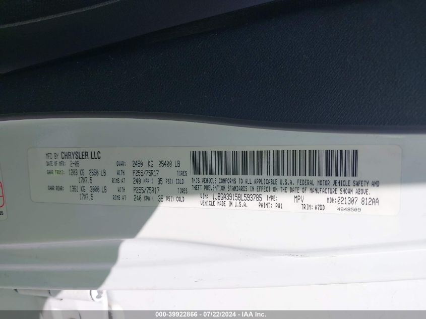 2008 Jeep Wrangler Unlimited X VIN: 1J8GA39158L593785 Lot: 39922866