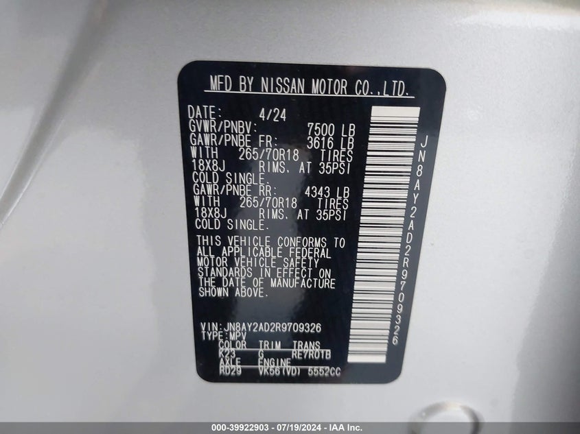 2024 NISSAN ARMADA SV 4WD - JN8AY2AD2R9709326