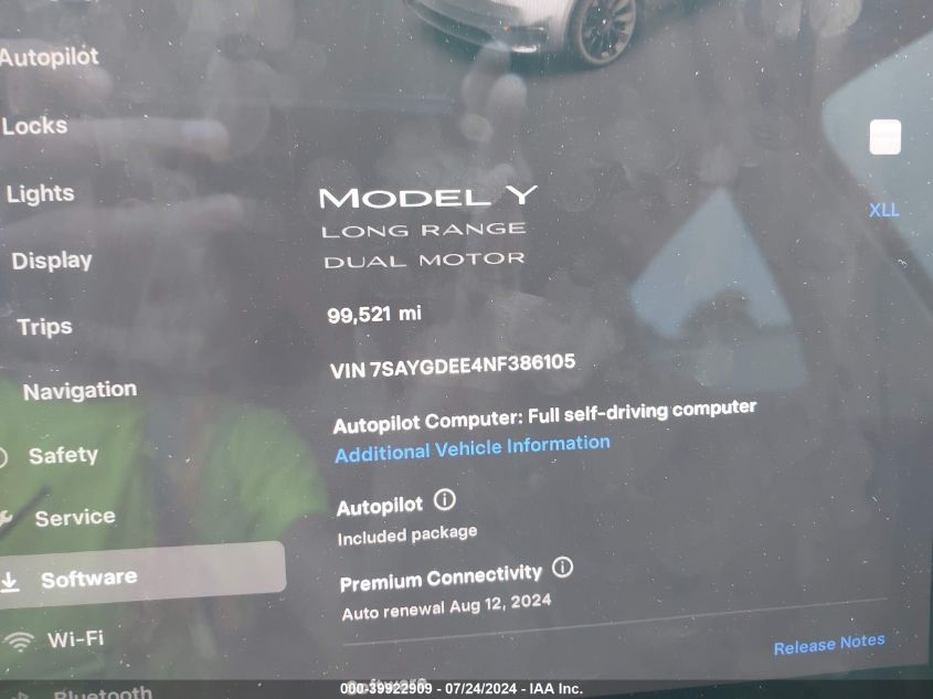 2022 Tesla Model Y Long Range Dual Motor All-Wheel Drive VIN: 7SAYGDEE4NF386105 Lot: 39922909