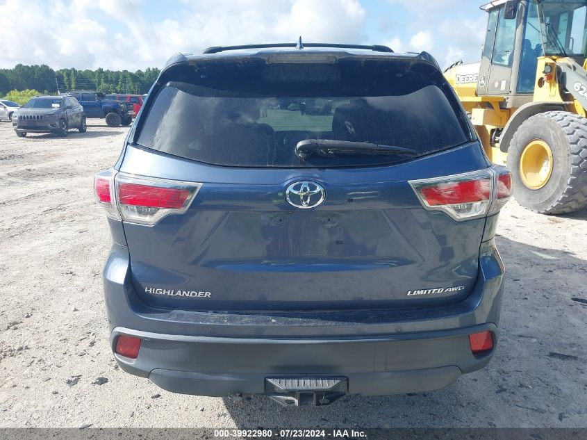 2015 Toyota Highlander Limited V6 VIN: 5TDDKRFH3FS196468 Lot: 39922980