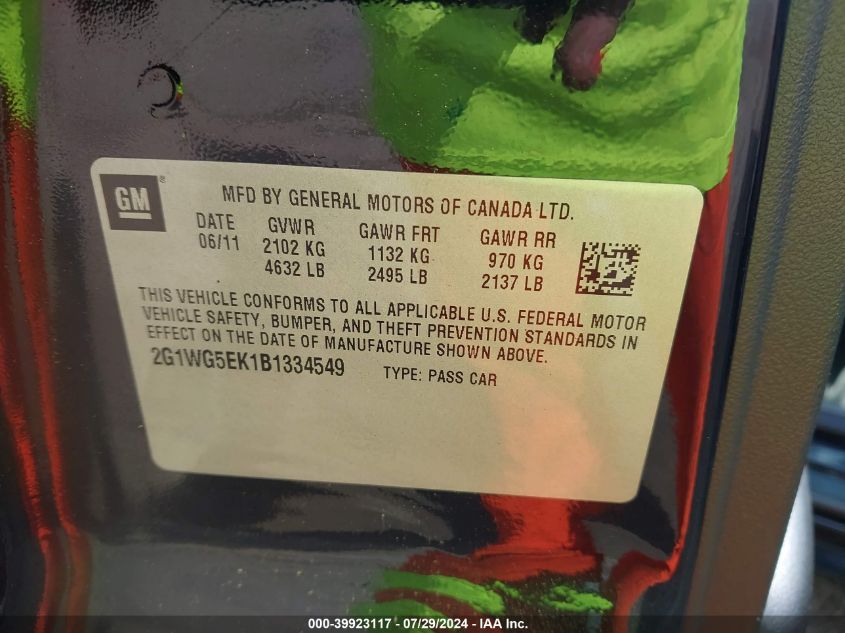 2011 Chevrolet Impala Lt VIN: 2G1WG5EK1B1334549 Lot: 39923117