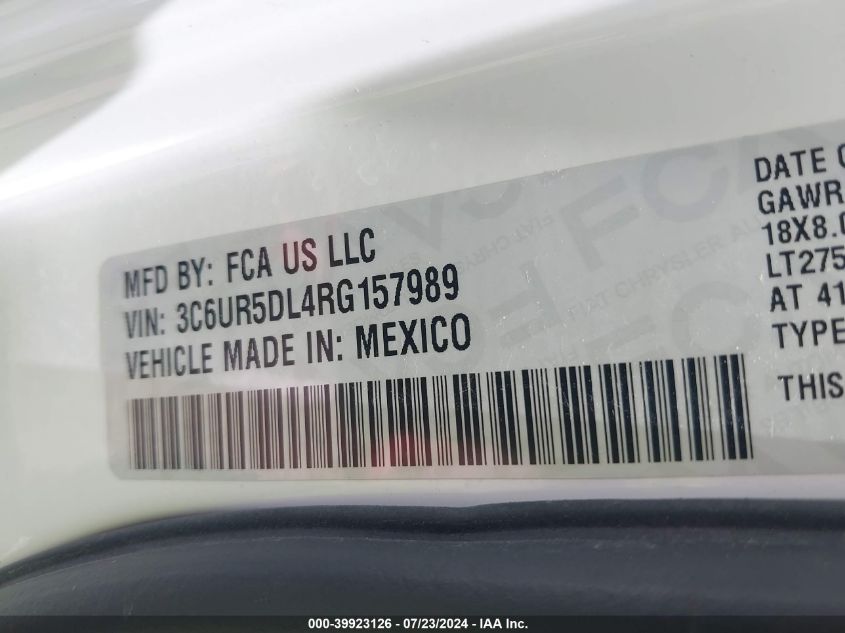 2024 Ram 2500 Big Horn VIN: 3C6UR5DL4RG157989 Lot: 39923126