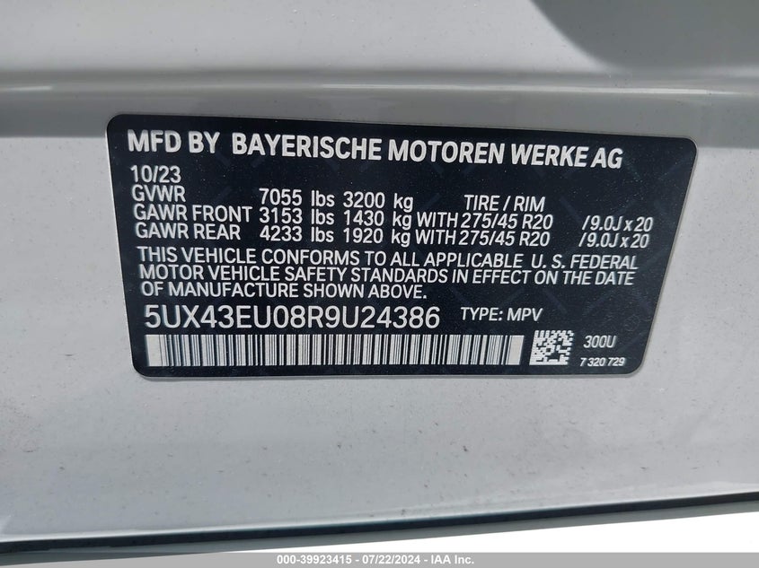 2024 BMW X5 PHEV XDRIVE50E 5UX43EU08R9U24386