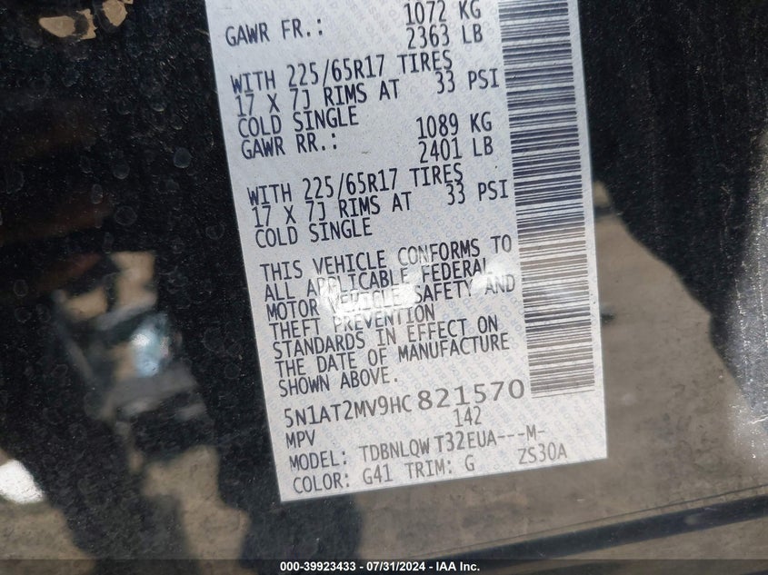 2017 NISSAN ROGUE SV - 5N1AT2MV9HC821570