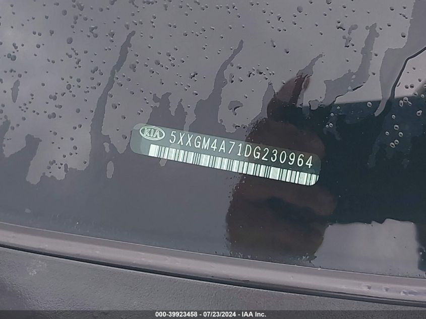 2013 Kia Optima Lx VIN: 5XXGM4A71DG230964 Lot: 39923458