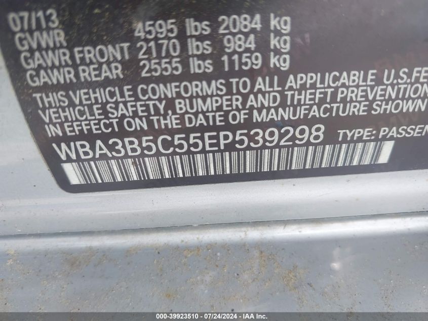 2014 BMW 328I xDrive VIN: WBA3B5C55EP539298 Lot: 39923510