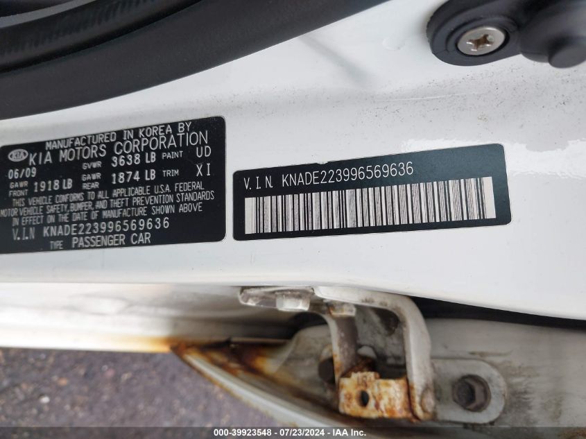 KNADE223996569636 2009 Kia Rio Lx