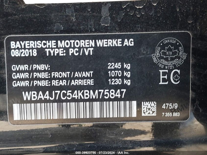 WBA4J7C54KBM75847 2019 BMW 440I Gran Coupe xDrive