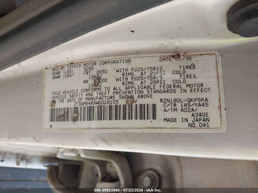 JT3GM84RXW0028105 1998 Toyota 4Runner