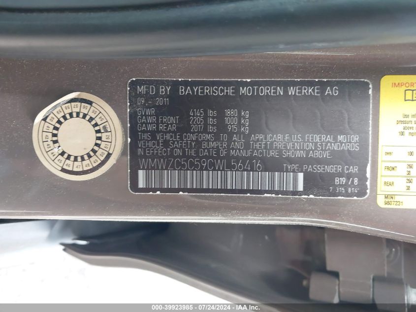 2012 Mini Cooper S Countryman VIN: WMWZC5C59CWL56416 Lot: 39923985