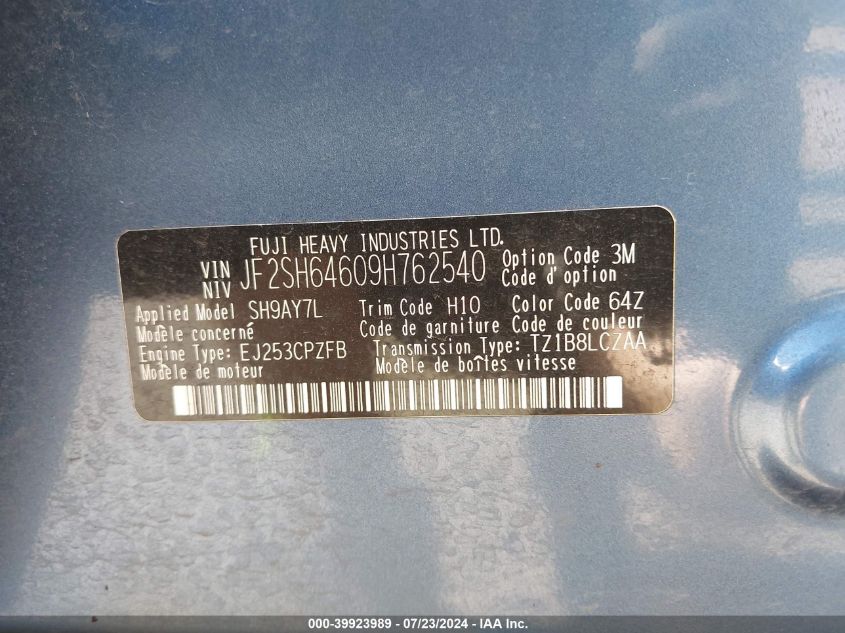 2009 Subaru Forester 2.5X Limited VIN: JF2SH64609H762540 Lot: 39923989