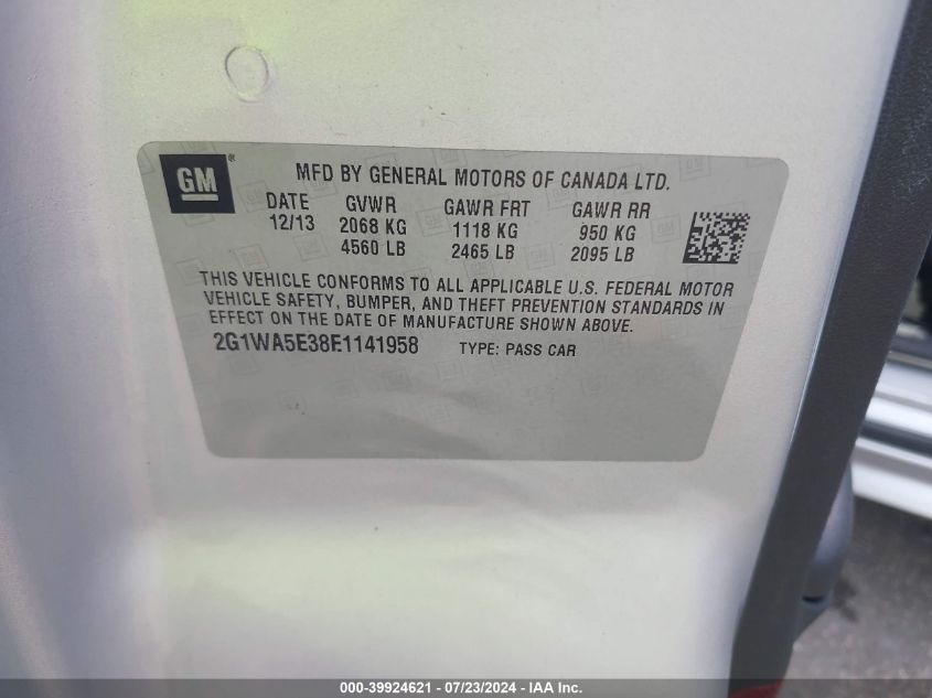 2014 Chevrolet Impala Limited Ls VIN: 2G1WA5E38E1141958 Lot: 39924621