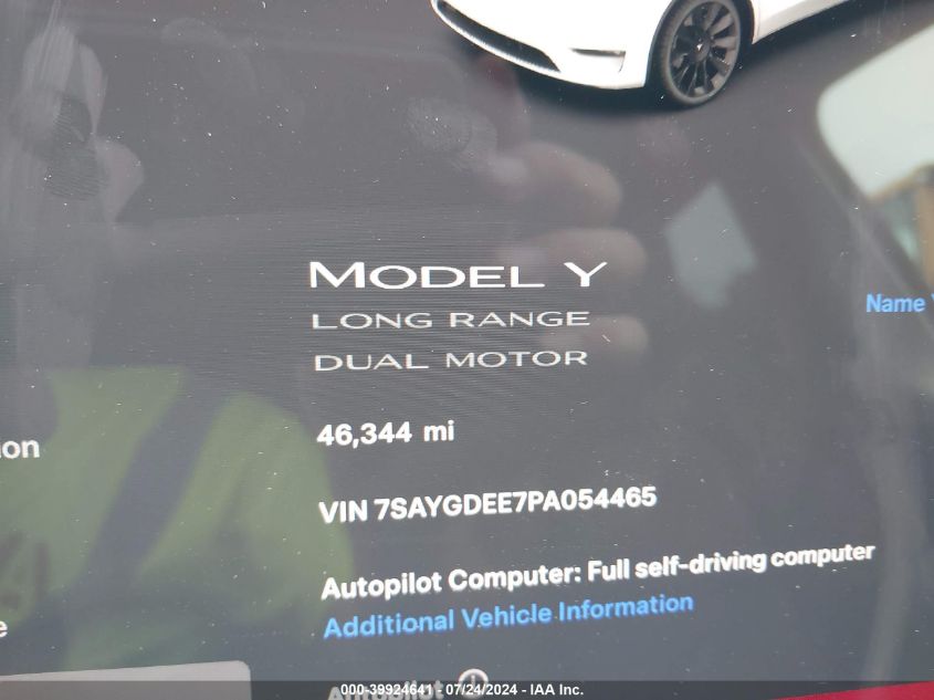 2023 TESLA MODEL Y AWD/LONG RANGE DUAL MOTOR ALL-WHEEL DRIVE - 7SAYGDEE7PA054465