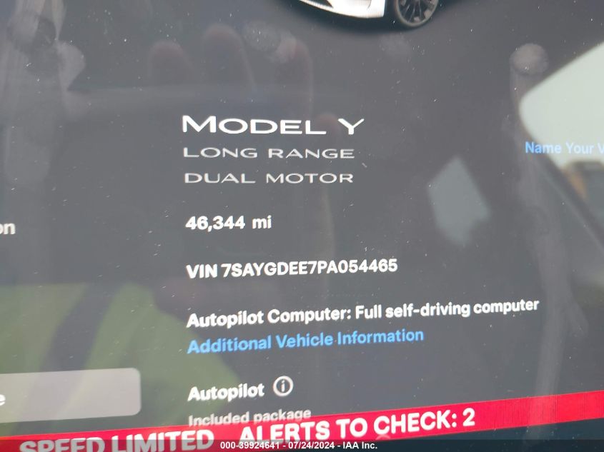 2023 Tesla Model Y Awd/Long Range Dual Motor All-Wheel Drive VIN: 7SAYGDEE7PA054465 Lot: 39924641