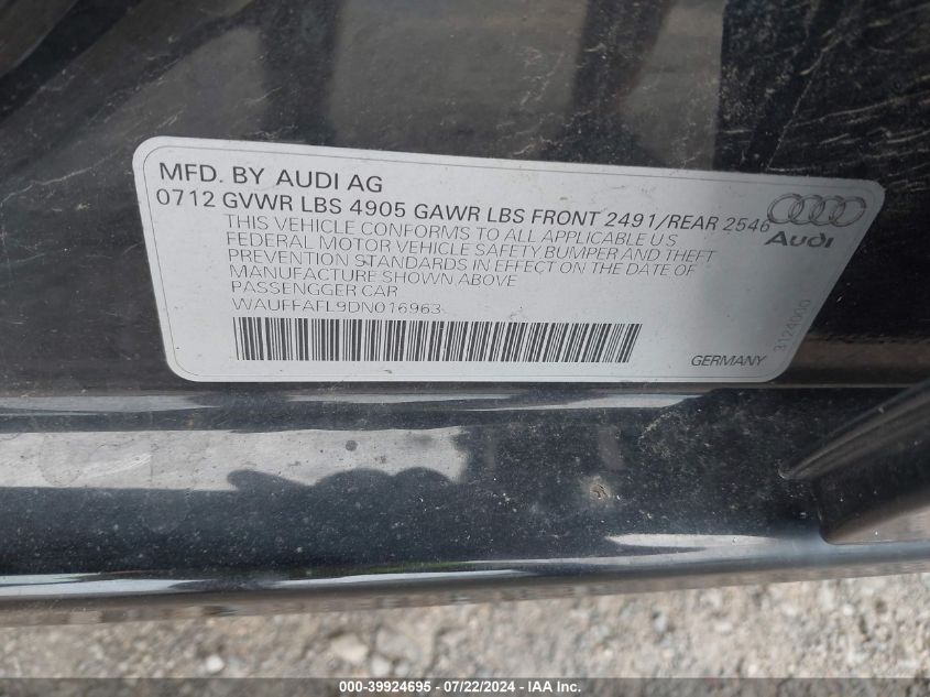 2013 Audi A4 2.0T Premium VIN: WAUFFAFL9DN016963 Lot: 39924695