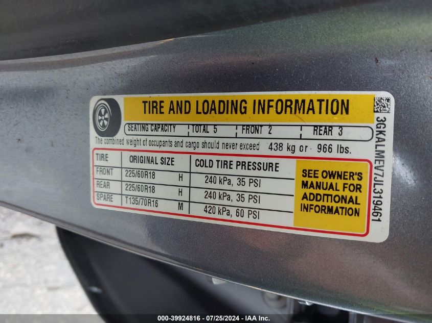 2018 GMC Terrain Sle VIN: 3GKALMEV7JL319461 Lot: 39924816