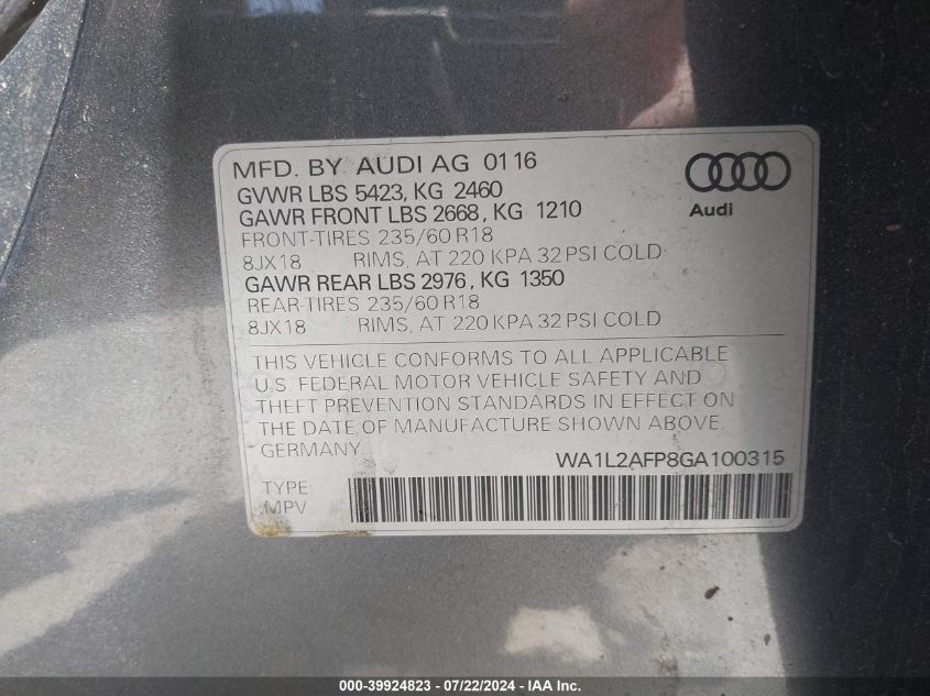 WA1L2AFP8GA100315 2016 Audi Q5 2.0T Premium