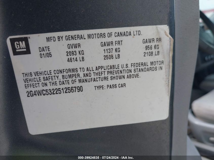 2005 Buick Lacrosse Cx VIN: 2G4WC532251256790 Lot: 39924835