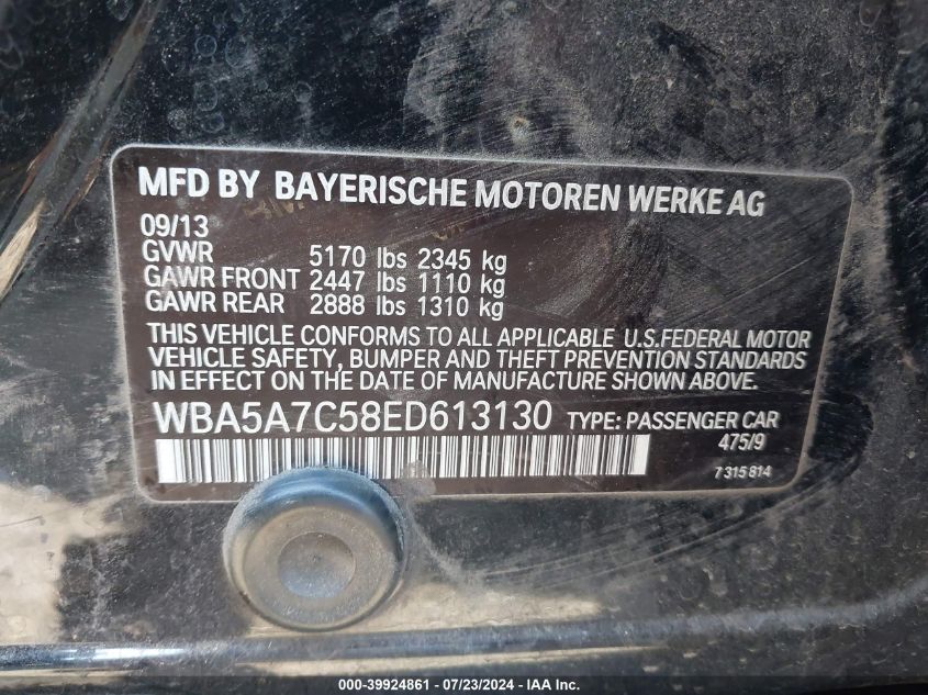 2014 BMW 528 Xi VIN: WBA5A7C58ED613130 Lot: 39924861