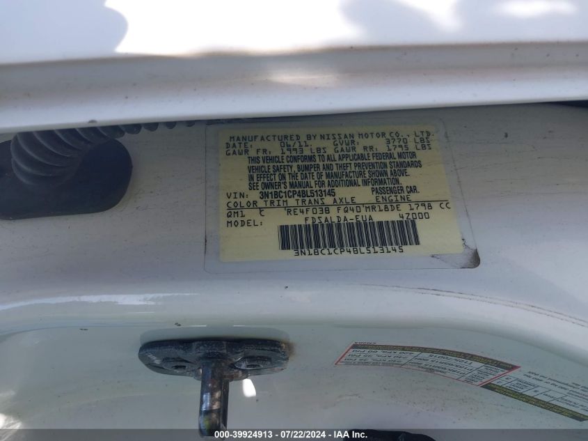 2011 Nissan Versa 1.8S VIN: 3N1BC1CP4BL513145 Lot: 39924913