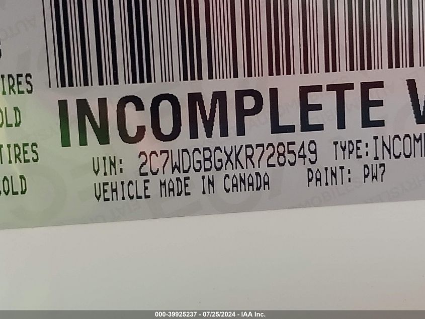 2019 Dodge Grand Caravan Se VIN: 2C7WDGBGXKR728549 Lot: 39925237