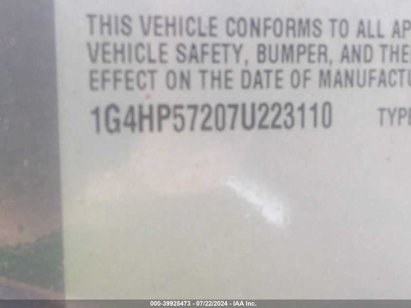 2007 Buick Lucerne Cx VIN: 1G4HP57207U223110 Lot: 39925473