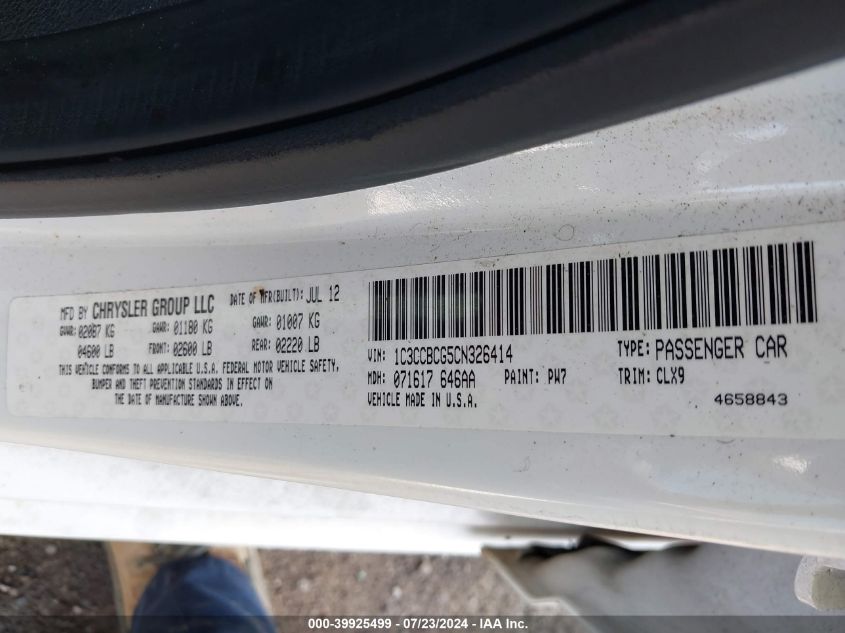 2012 Chrysler 200 Limited VIN: 1C3CCBCG5CN326414 Lot: 39925499